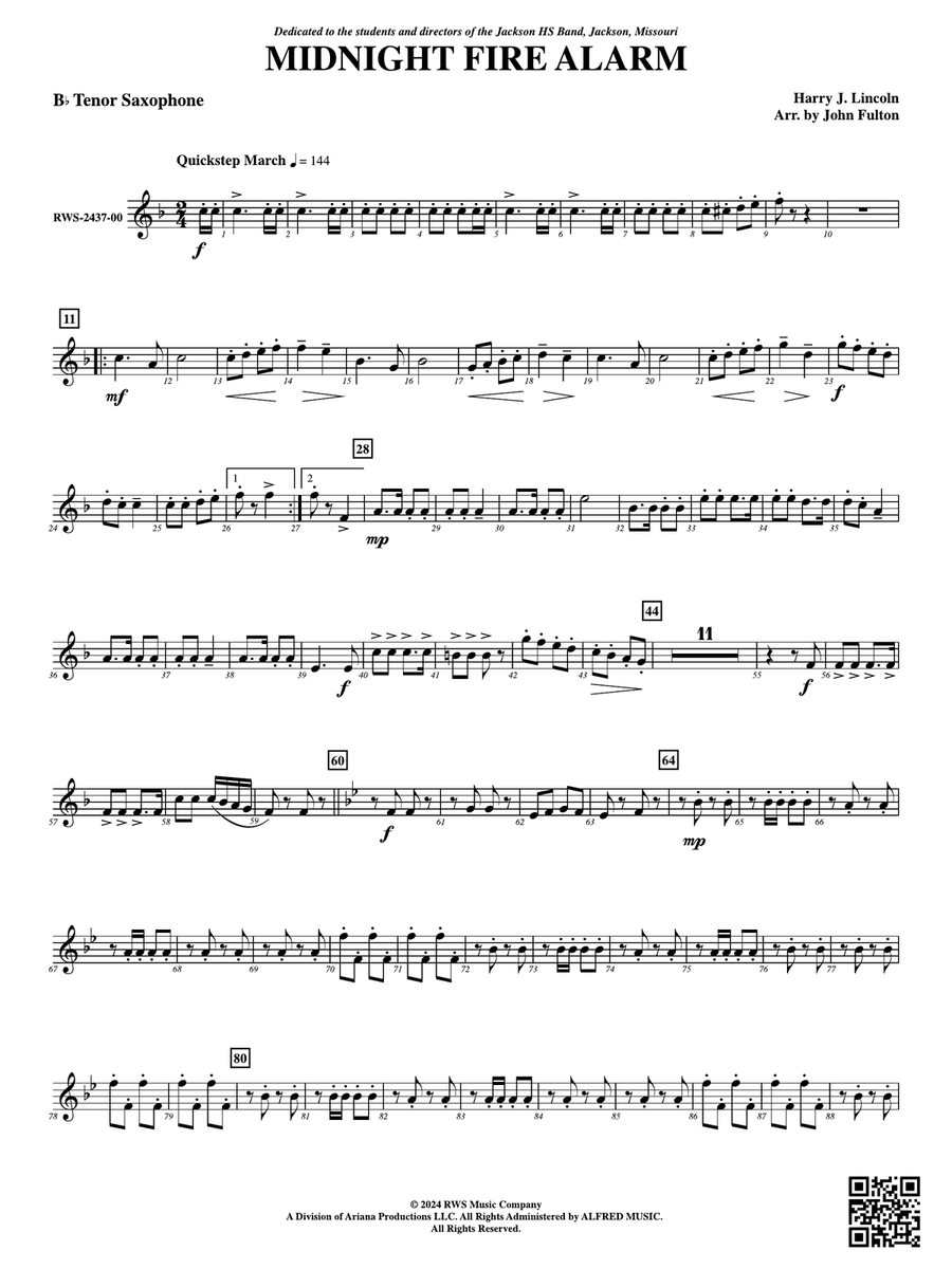 Midnight Fire Alarm: B-flat Tenor Saxophone Tenor Saxophone scores gallery preview page 1