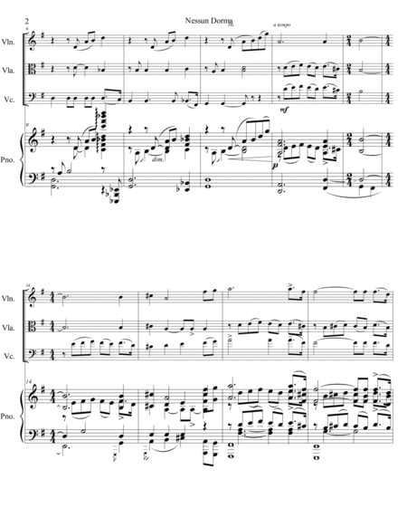 Giacomo Puccini - Nessun Dorma (Turandot) for piano quartet (score and parts)