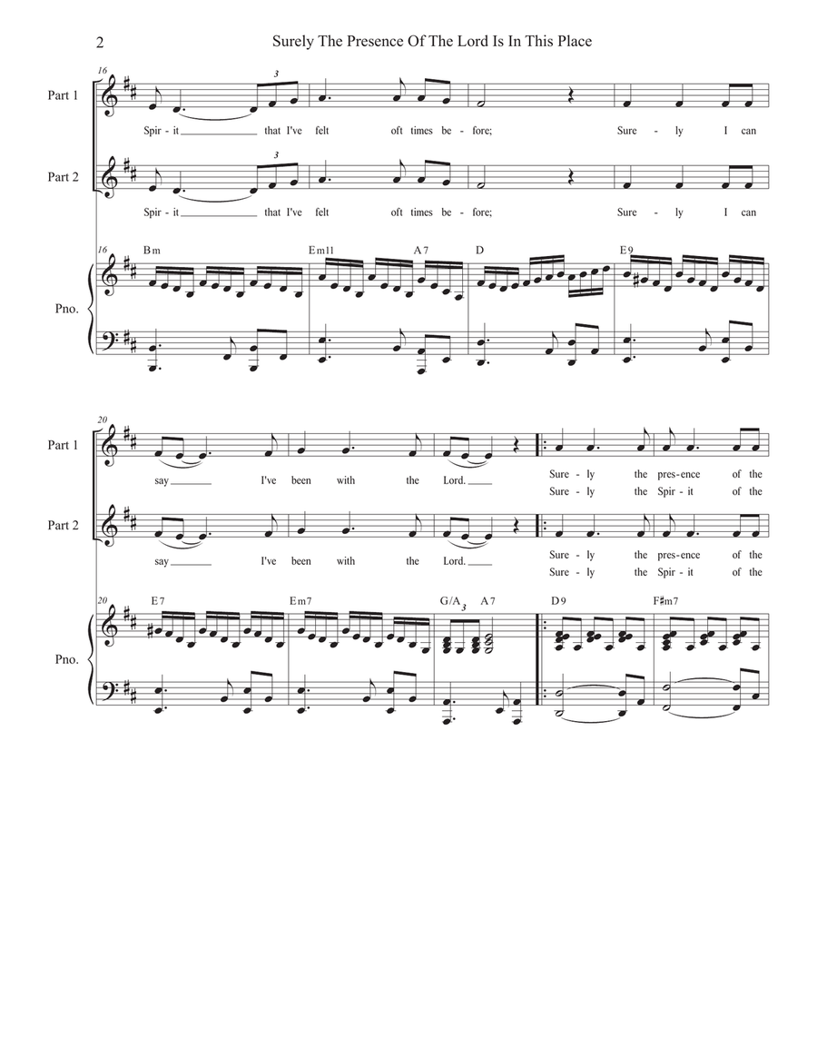 Surely The Presence Of The Lord Is In This Place 2-Part scores gallery preview page 2