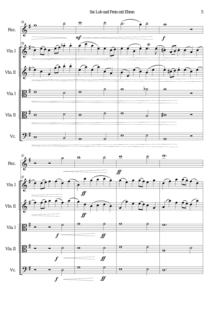 Sei Lob und Preis mit Ehren (Give praise and honour) for piccolo and strings String Trio scores gallery preview page 5