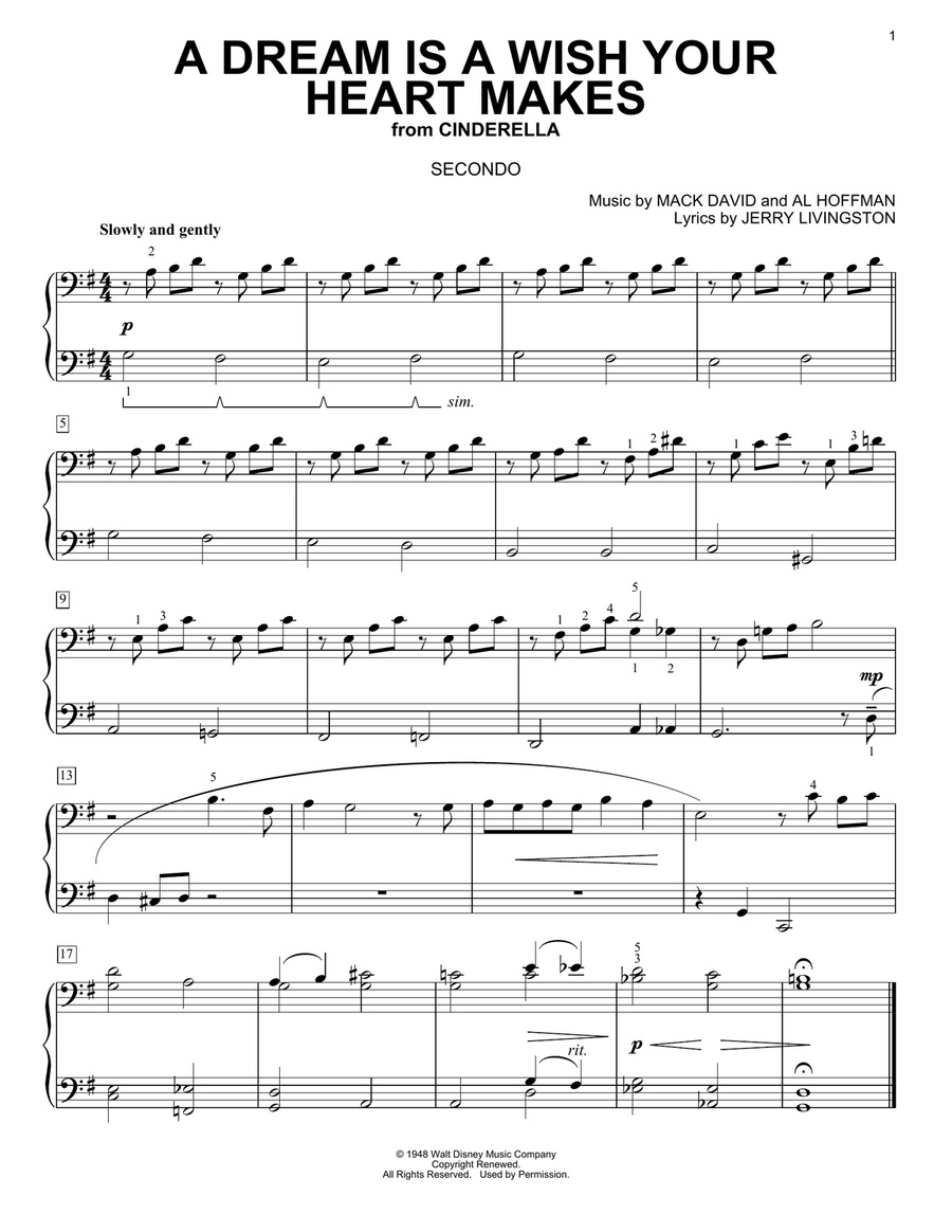 A Dream Is A Wish Your Heart Makes (from Cinderella) 1 Piano, 4-Hands scores gallery preview page 1