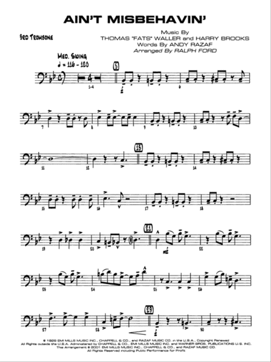 Ain't Misbehavin': 3rd Trombone Jazz Ensemble scores gallery preview page 1