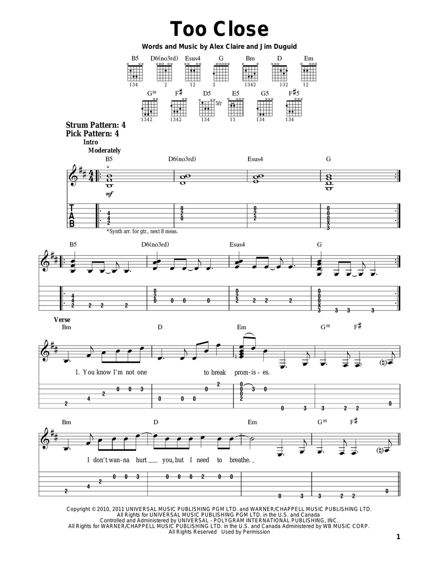 Too Close Acoustic Guitar scores gallery preview page 1