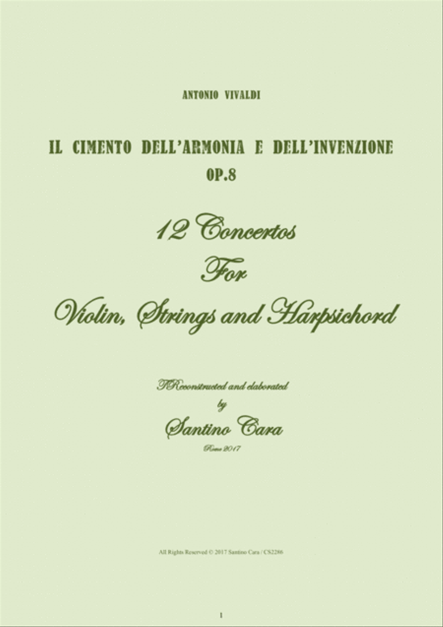Vivaldi - Il Cimento dell'Armonia e dell'Invenzione Op.8 - 12 Concertos for Violin, strings and Harp Chamber Orchestra scores gallery preview page 1