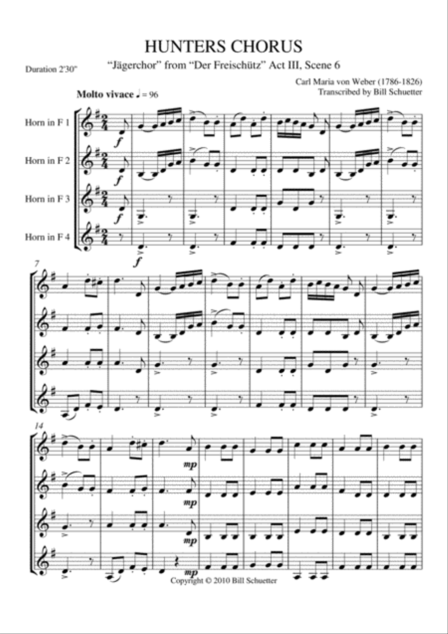 Hunters Chorus from Der Freischutz Choir scores gallery preview page 1