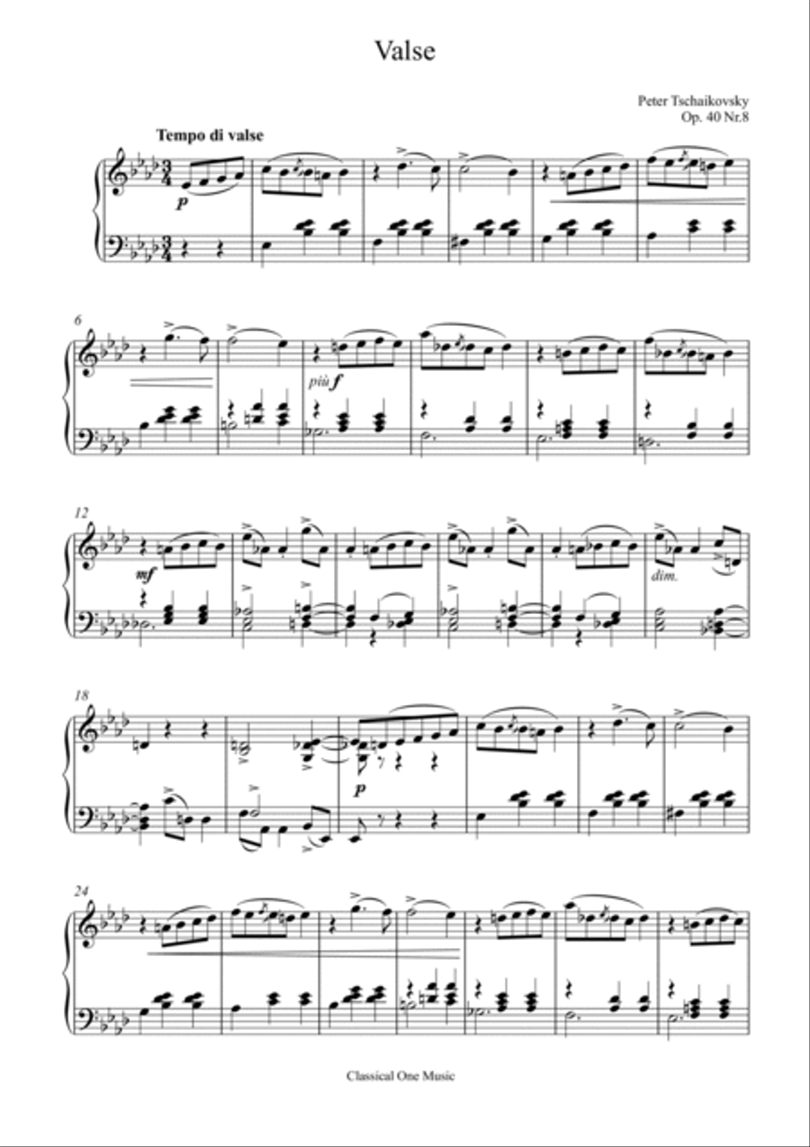 Tchaikovsky-Valse in A♭ major, Op.40 No.8(Piano) Piano Solo scores gallery preview page 2
