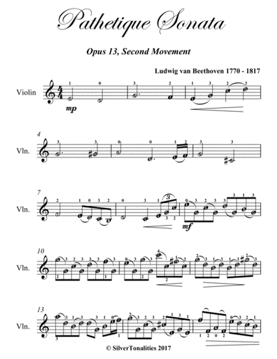 Pathetique Sonata Second Movement Easy Violin Sheet Music