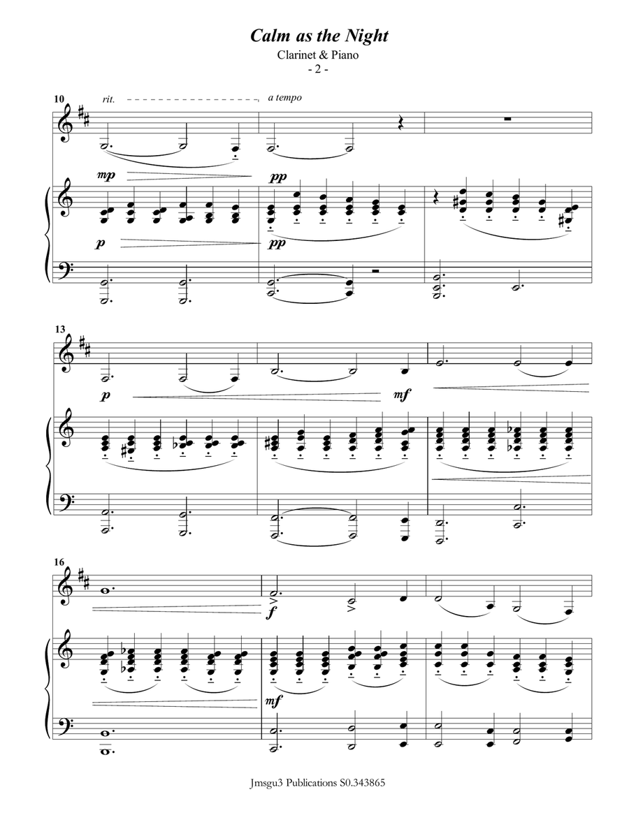 Bohm: Calm as the Night for Clarinet & Piano B-Flat Clarinet scores gallery preview page 2
