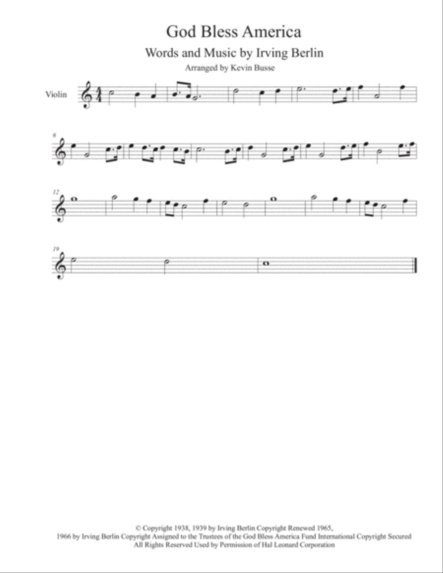 God Bless America God Bless America Violin Solo scores gallery preview page 1