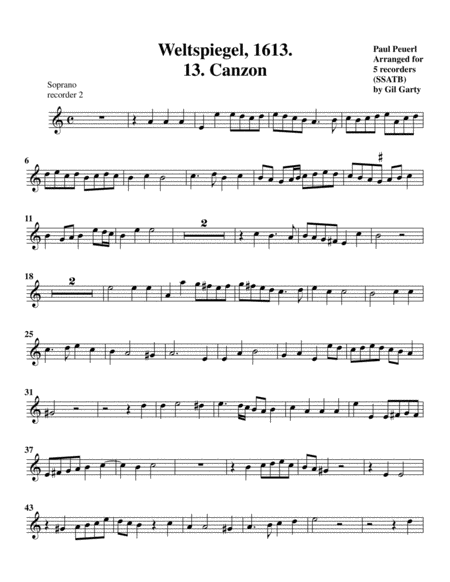 Canzon no.13 a5 (Weltspiegel, 1613) (arrangement for 5 recorders)