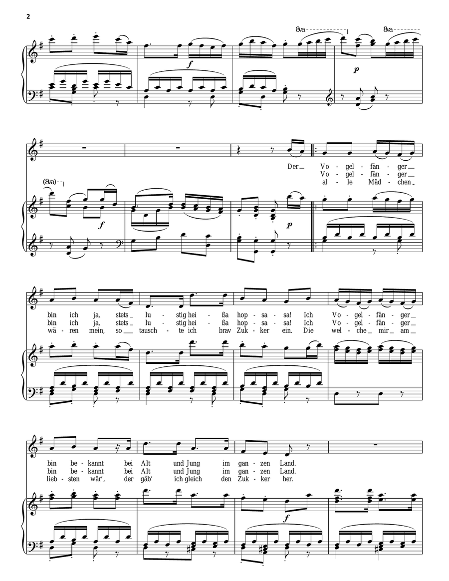 Der Vogelfanger Bin Ich Ja Piano, Vocal, Guitar scores gallery preview page 2