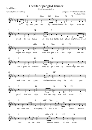 The Star Spangled Banner (USA National Anthem) Lead Sheet (B Major)