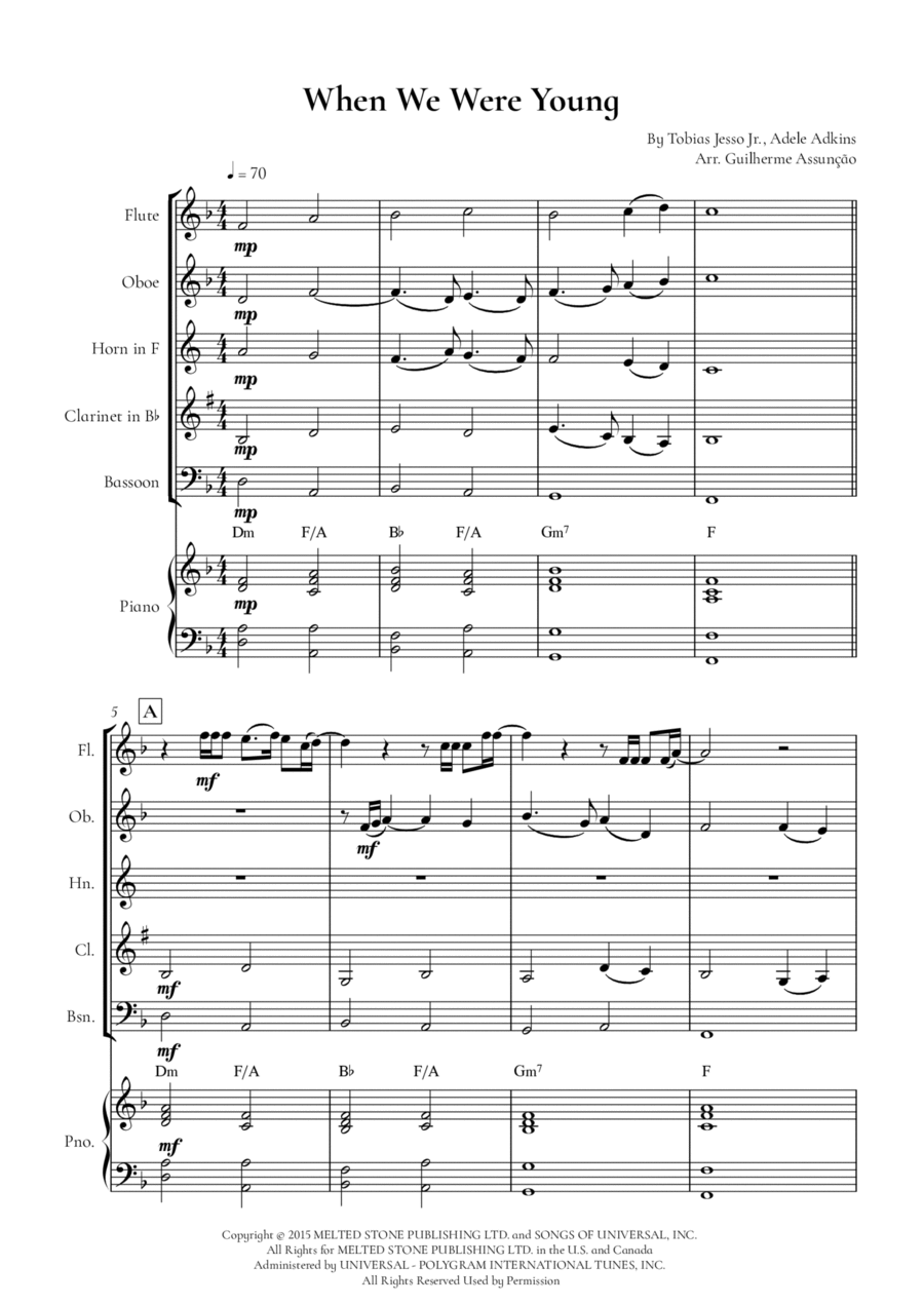 When We Were Young Woodwind Quintet scores gallery preview page 1