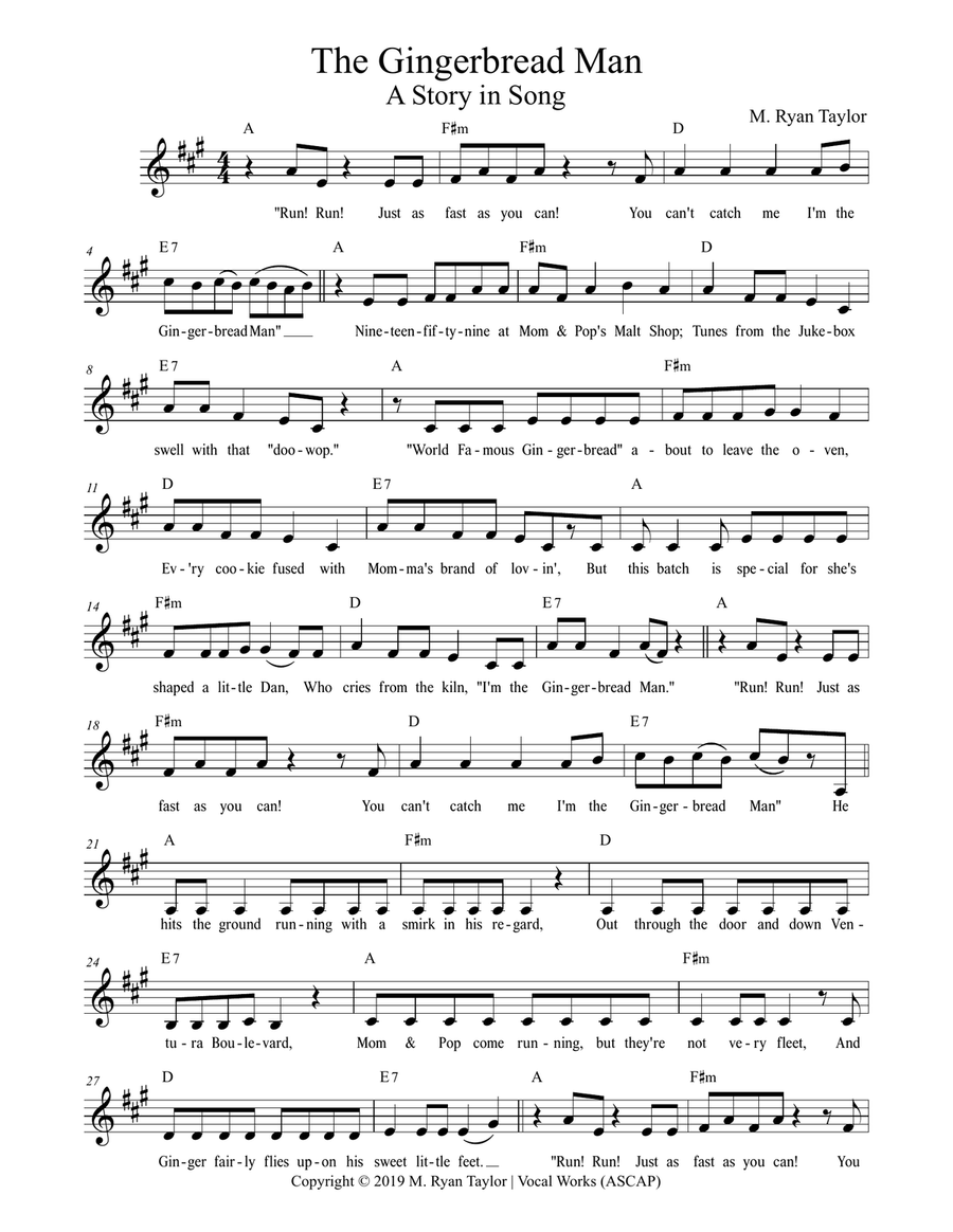 The Gingerbread Man for Unison Choir with Ukulele Chords Unison Choir scores gallery preview page 1