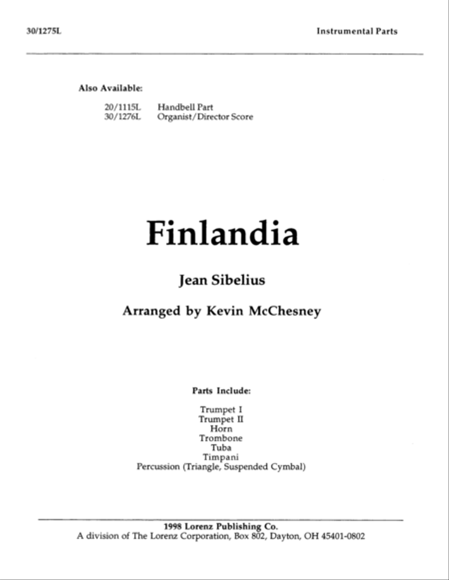 Finlandia - Brass/Perc Parts Horn scores gallery preview page 1