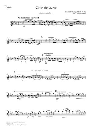 Clair de Lune by Debussy - Violin and Piano (Individual Parts)