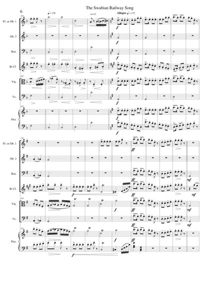 Railway Song (Auf de schwäb'sche Eisebahne) flute, oboe, clarinet, bassoon, viola, cello, piano image number null