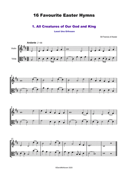 16 Favourite Easter Hymns for Violin and Viola Duet
