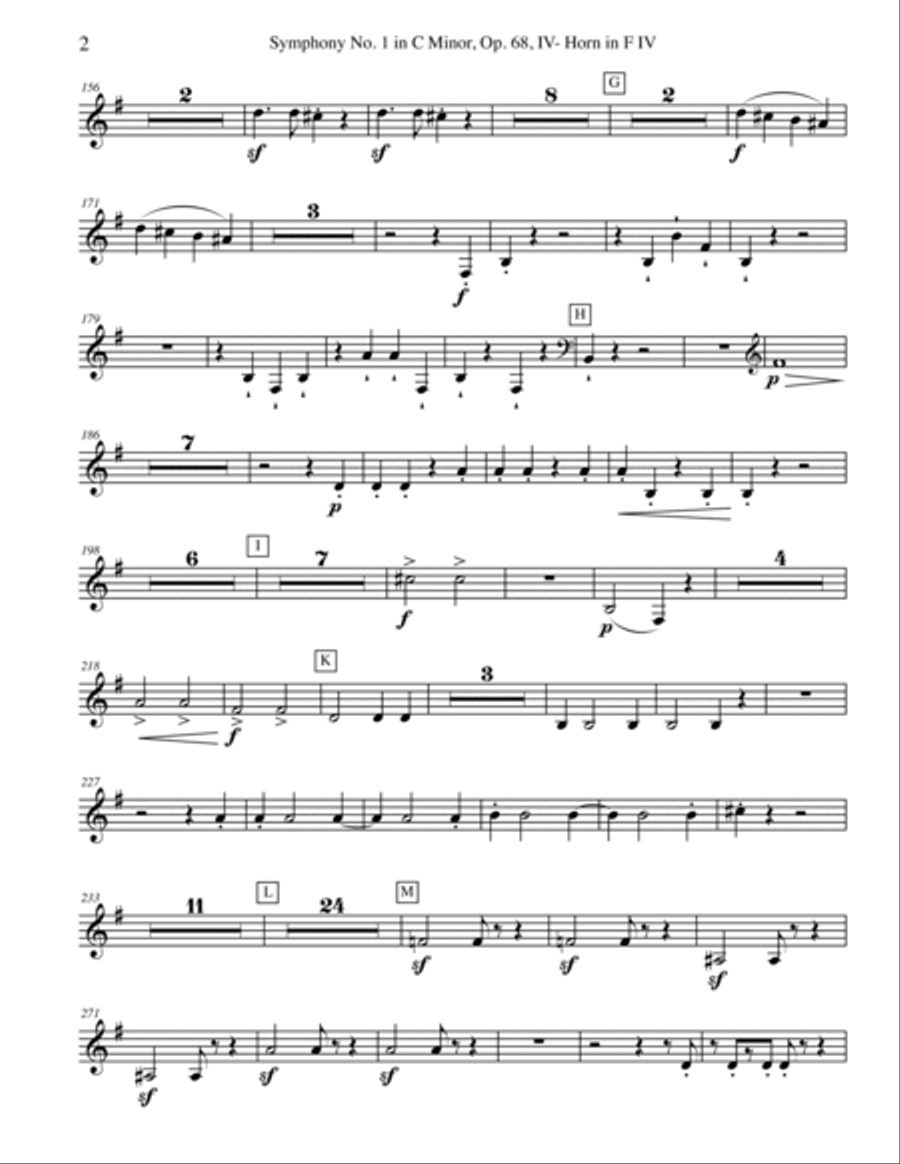 Brahms Symphony No. 1, Movement IV - Horn in F 4 (Transposed Part), Op. 68 Horn Solo scores gallery preview page 2