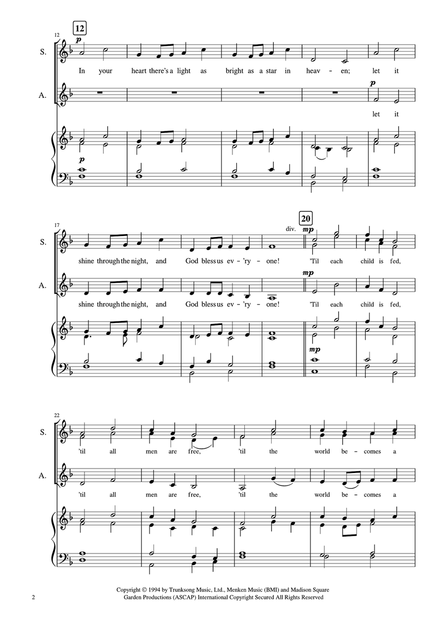 God Bless Us Everyone 4-Part scores gallery preview page 2