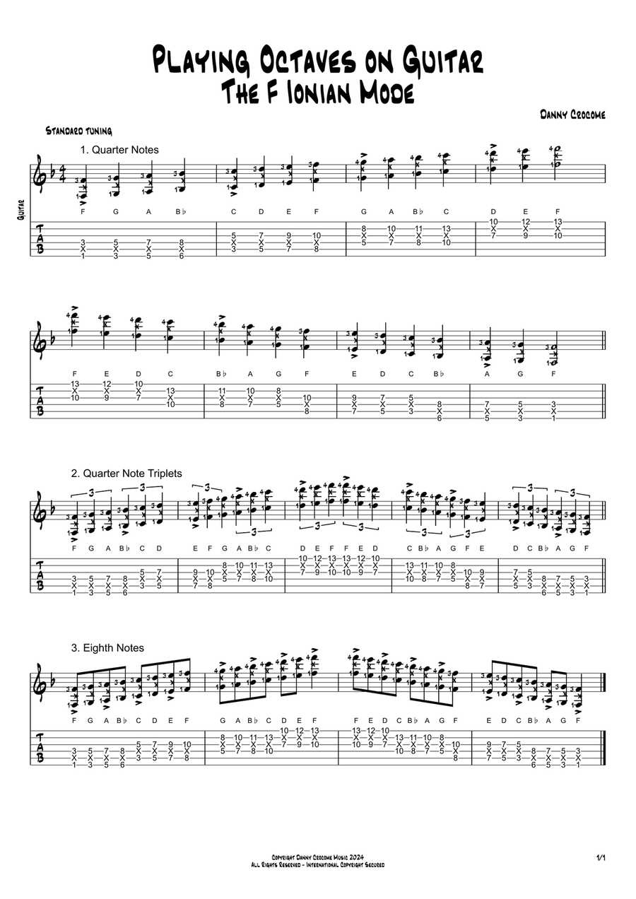 Playing Octaves on Guitar - The F Ionian Mode Acoustic Guitar scores gallery preview page 1