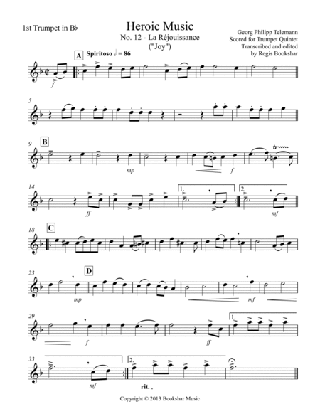 Heroic Music - No. 12. La Rejouissance (Eb) (Trumpet Quintet) image number null