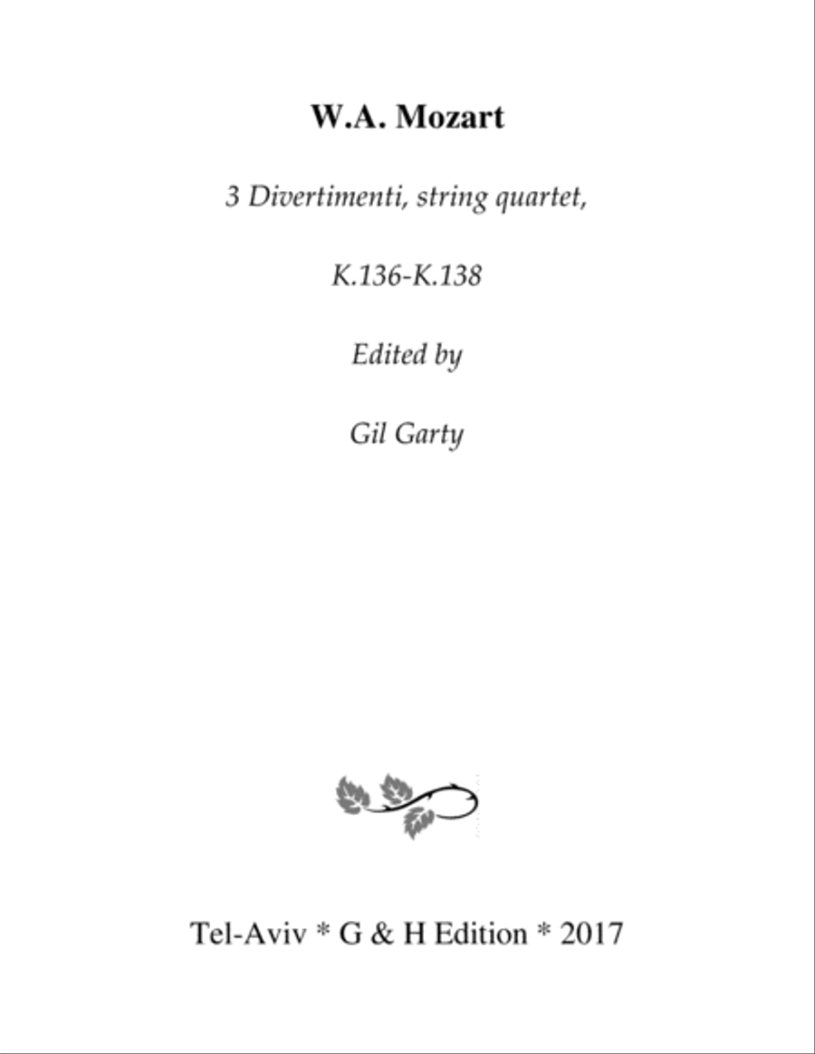 3 Divertimenti, K.136-K.138 (original version for string quartet) String Quartet scores gallery preview page 1
