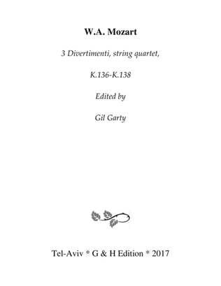 Book cover for 3 Divertimenti, K.136-K.138 (original version for string quartet)
