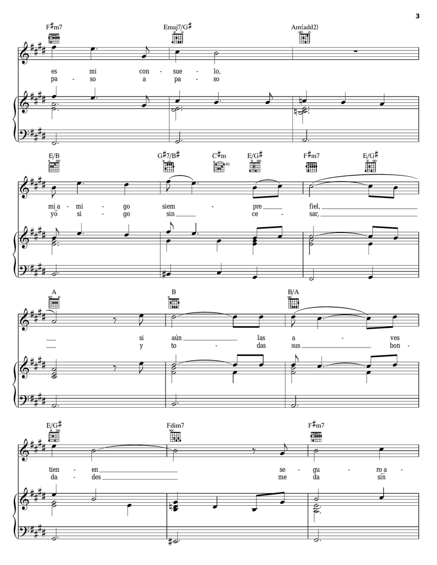 Como Podre Estar Triste (His Eye Is On The Sparrow) Piano, Vocal, Guitar scores gallery preview page 3