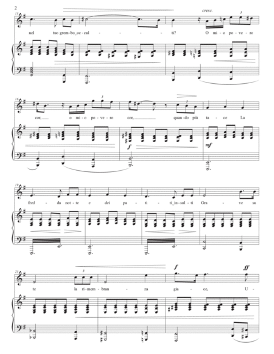 RESPIGHI: Povero core (transposed to E minor) Voice scores gallery preview page 3