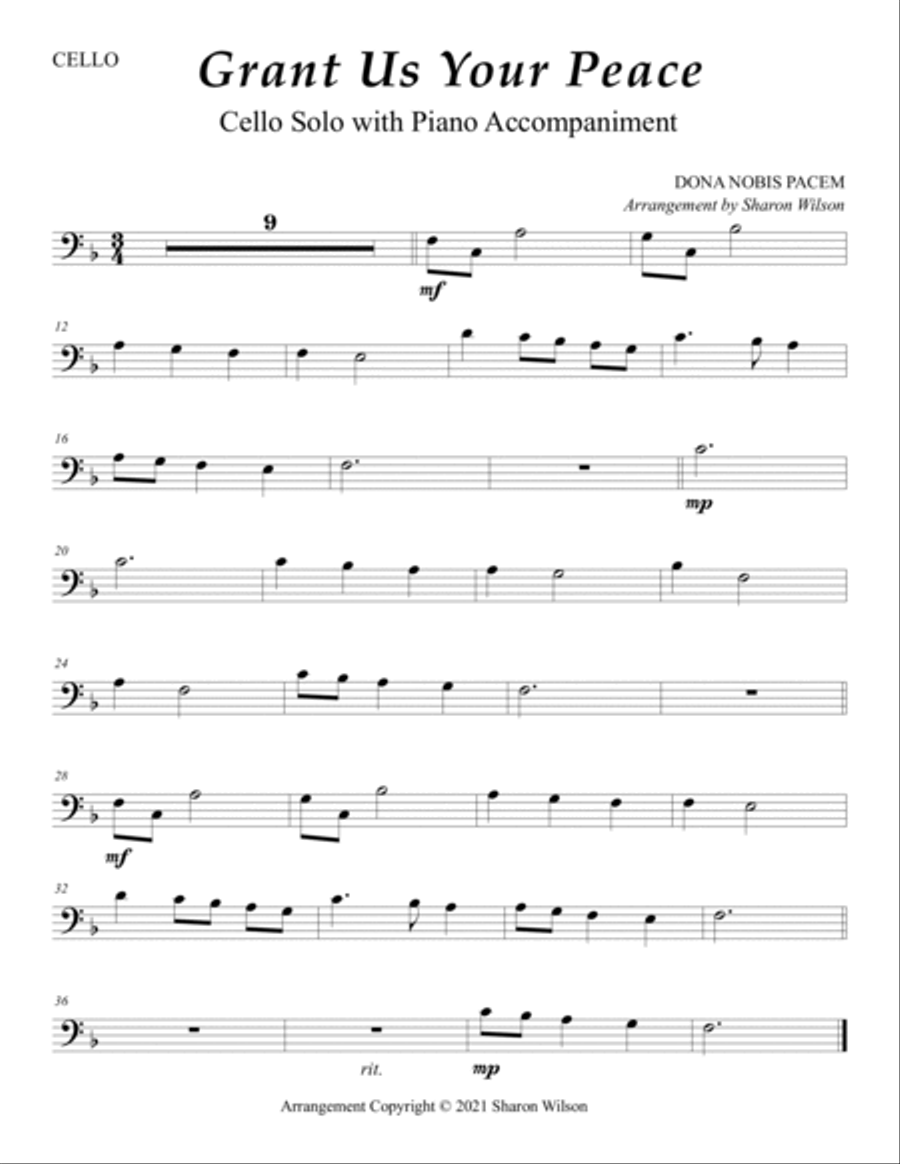 Grant Us Your Peace (Easy Cello Solo with Piano Accompaniment) Piano scores gallery preview page 2