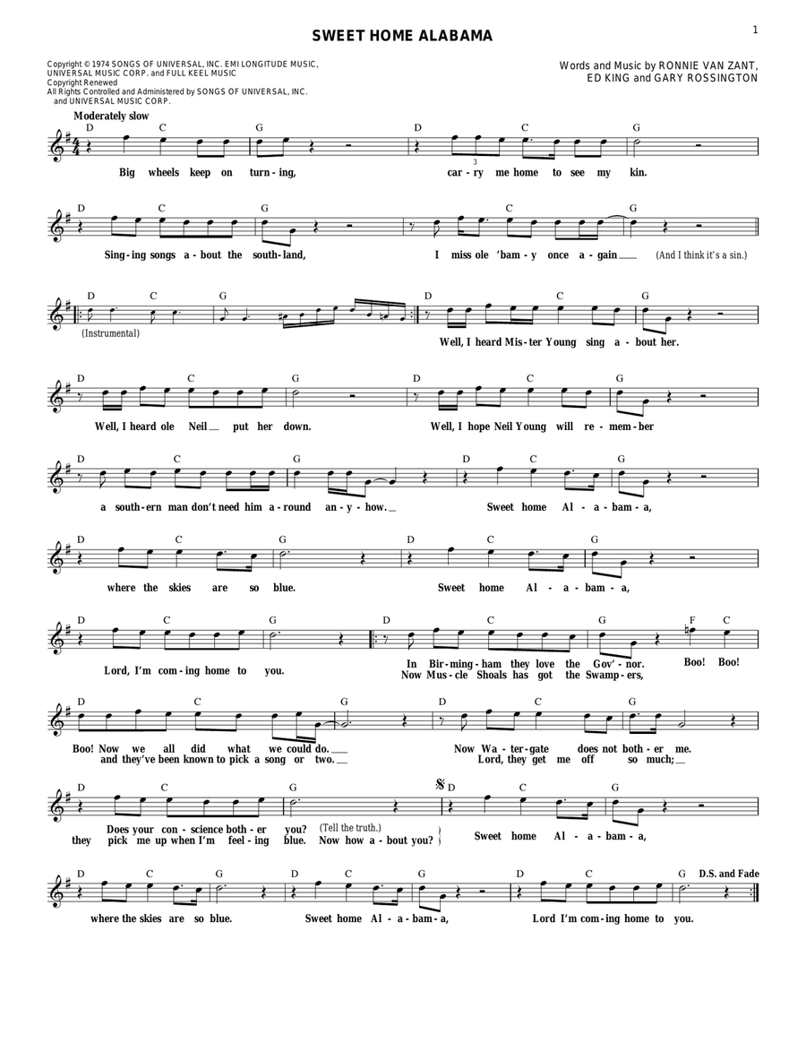 Sweet Home Alabama Electric Guitar scores gallery preview page 1