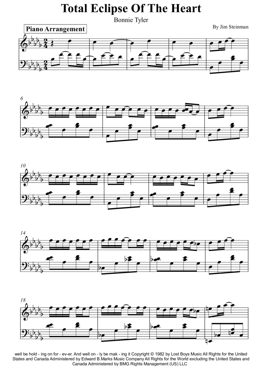 Total Eclipse Of The Heart Piano Solo scores gallery preview page 1