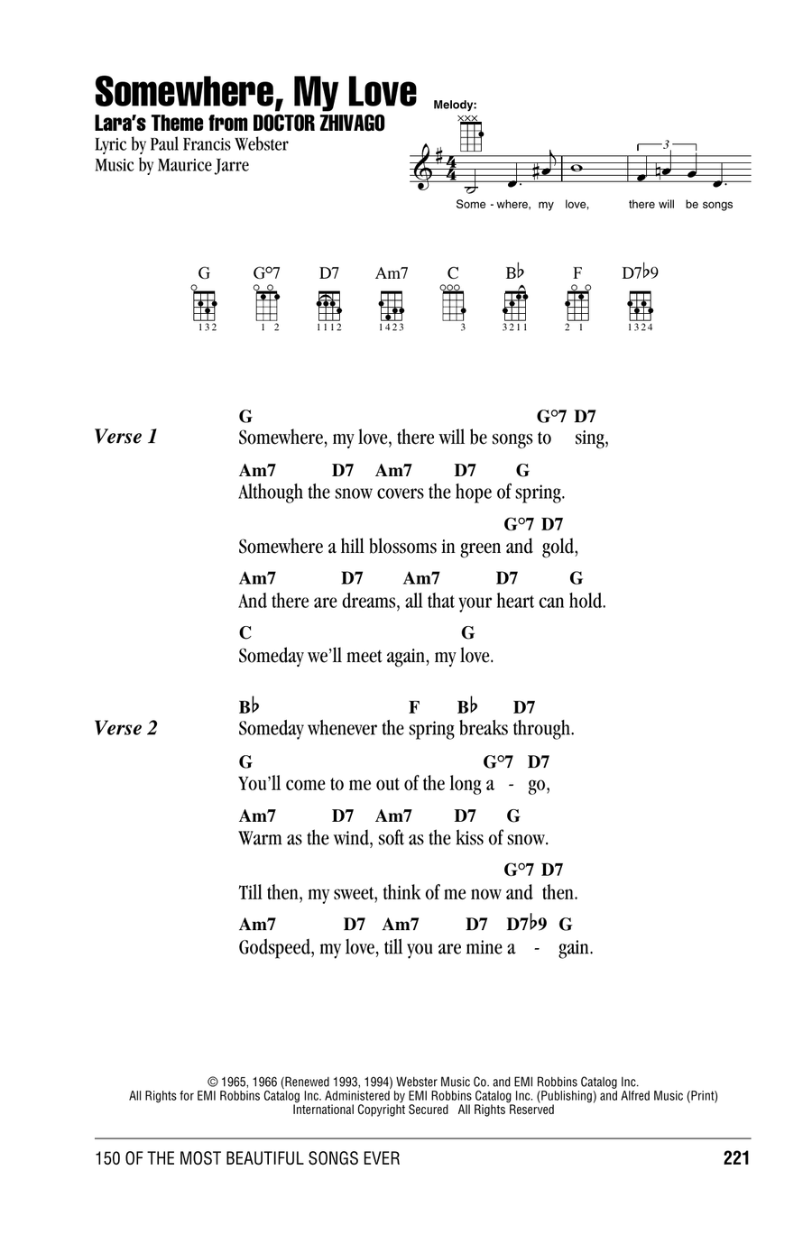 Somewhere, My Love Somewhere, My Love Ukulele scores gallery preview page 1