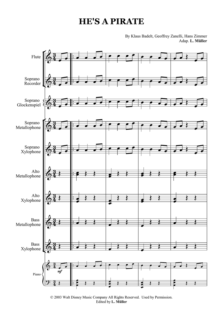 He's A Pirate Orff Instrument scores gallery preview page 1
