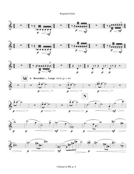 Requiem Octet (2015) for flute, clarinet, 2 bassoons, 2 trumpets, 2 trombones: clarinet in Bb part