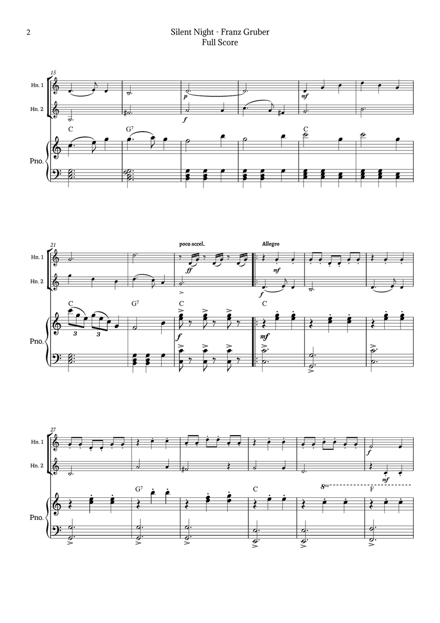 Silent Night for Horn Duet with Piano Brass Duet scores gallery preview page 2