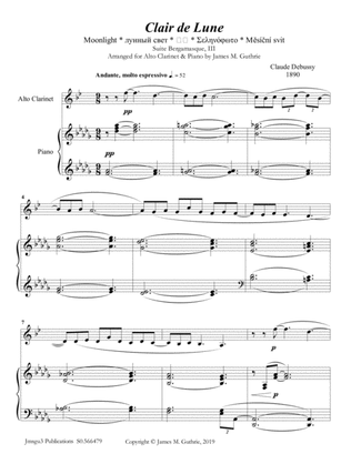 Book cover for Debussy: Claire de Lune for Alto Clarinet & Piano