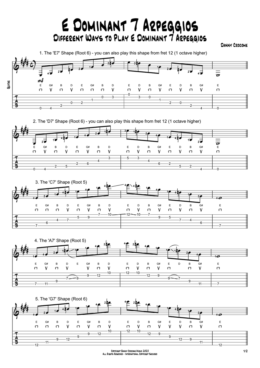 E Dominant 7 Arpeggios (5 Ways to Play) Electric Guitar scores gallery preview page 1