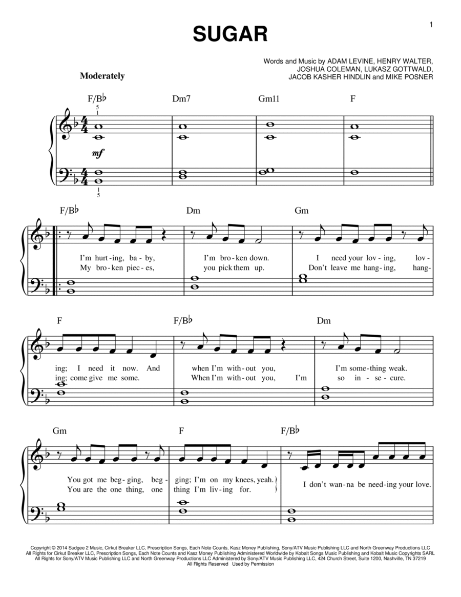 Sugar Easy Piano scores gallery preview page 1