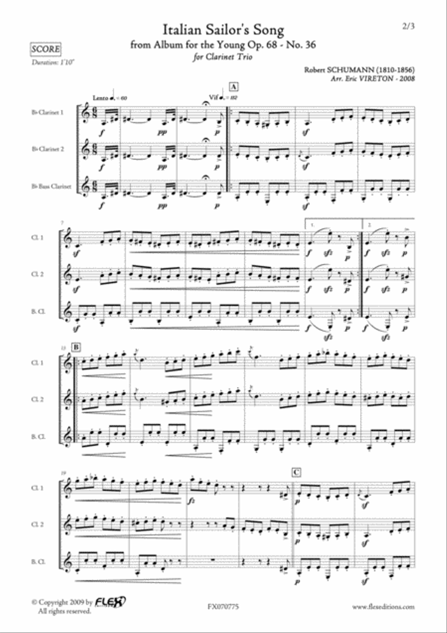 Italian Sailor's Song from Album for the Young Opus 68 No. 36 Clarinet Trio scores gallery preview page 2