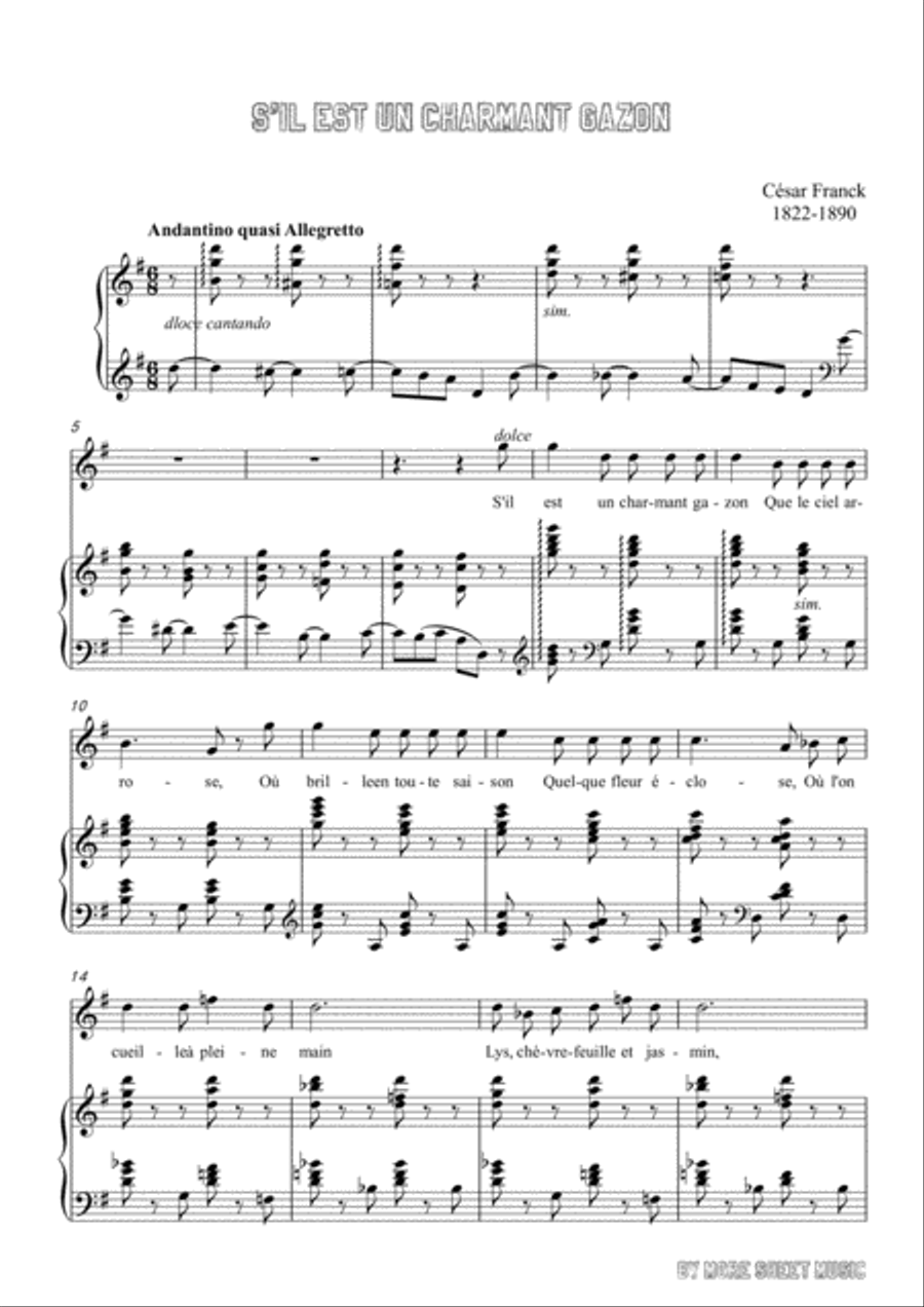 Franck-S'il est un charmant gazon in G Major,for voice and piano Voice Solo scores gallery preview page 3