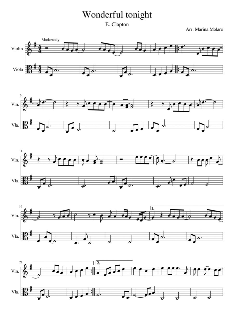 Wonderful Tonight String Duet scores gallery preview page 1
