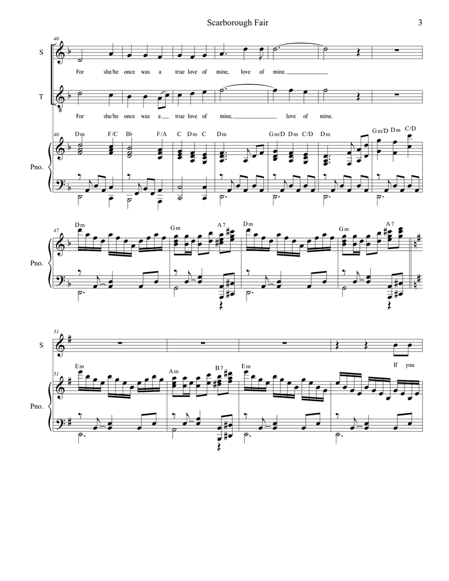 Scarborough Fair (Duet for Soprano and Tenor Solo) Tenor Voice scores gallery preview page 4