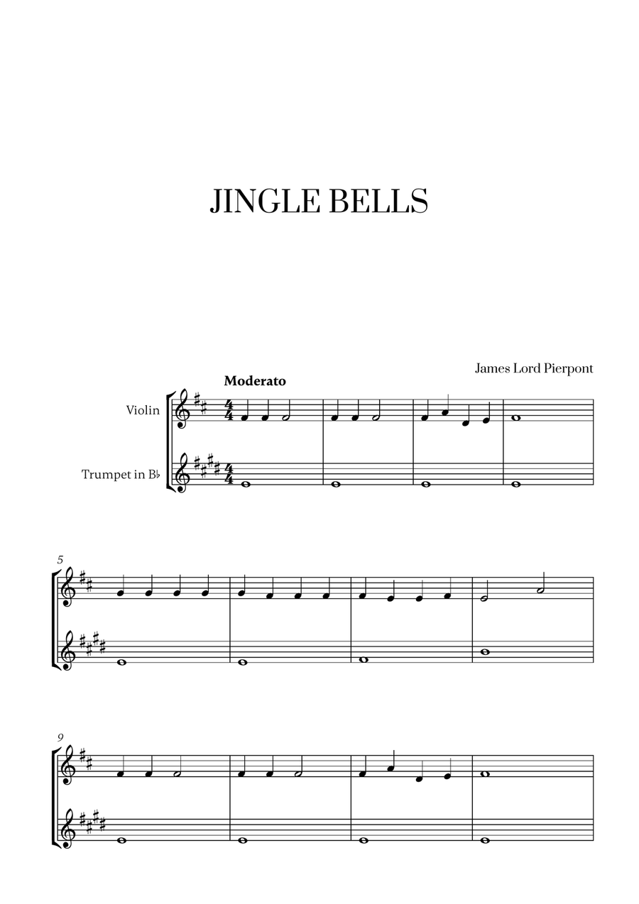 Jingle Bells (for Violin and Trumpet) Trumpet scores gallery preview page 1