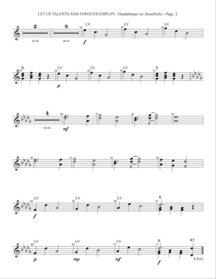 Let Us Talents And Tongues Employ (arr. John Leavitt) - Handchimes (or Handbells) Choir scores gallery preview page 2