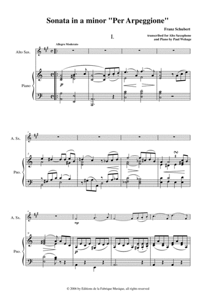 Franz Schubert: Sonata in A minor "per arpeggione", arranged for alto saxophone and piano