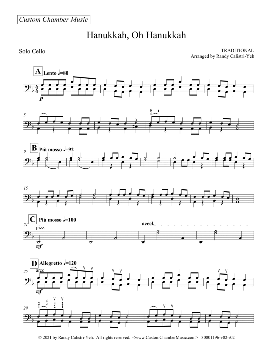 Hanukkah, Oh Hanukkah (solo cello) Cello Solo scores gallery preview page 1