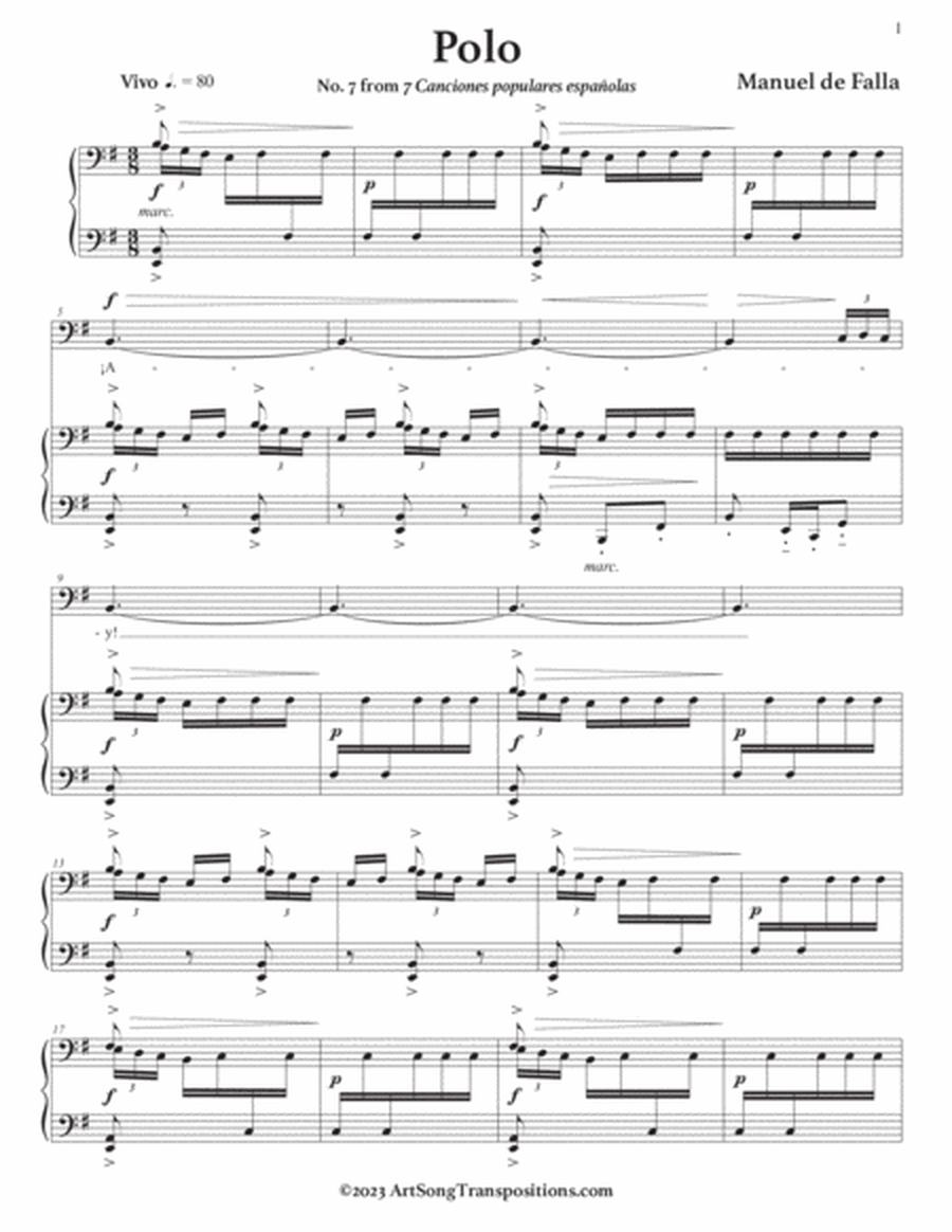 FALLA: Polo (transposed to E minor, bass clef)