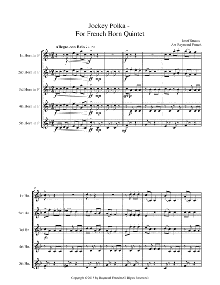 Jockey Polka (Josef Strauss) - for Horn Quintet (5 French Horns) image number null